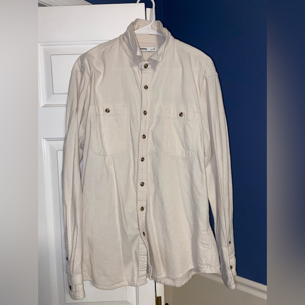 Sonoma Off-White Textured Shirt with Brown Button